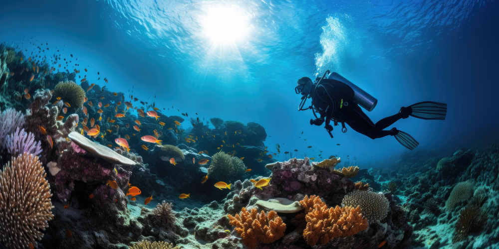 Explore the underwater paradise of the Maldives, known for its clear blue waters and vibrant coral reefs